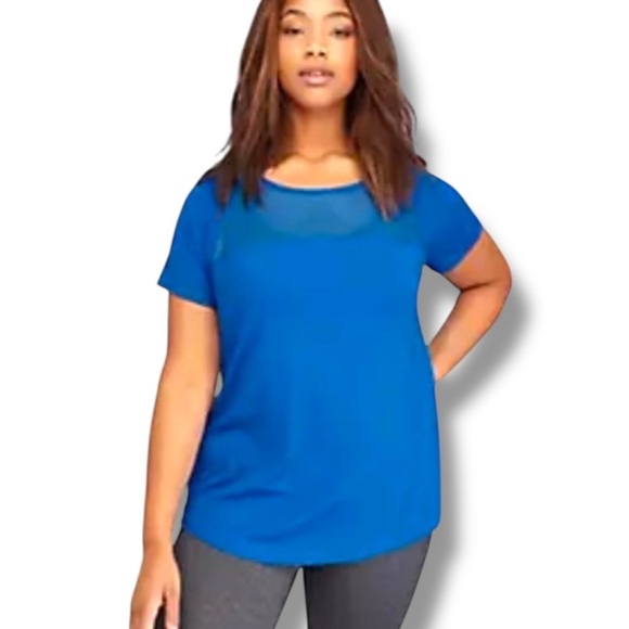 LANE BRYANT LIVI ACTIVE Wicking Mesh Inset Active Tee - 18/20 Blue Marine - Picture 1 of 12